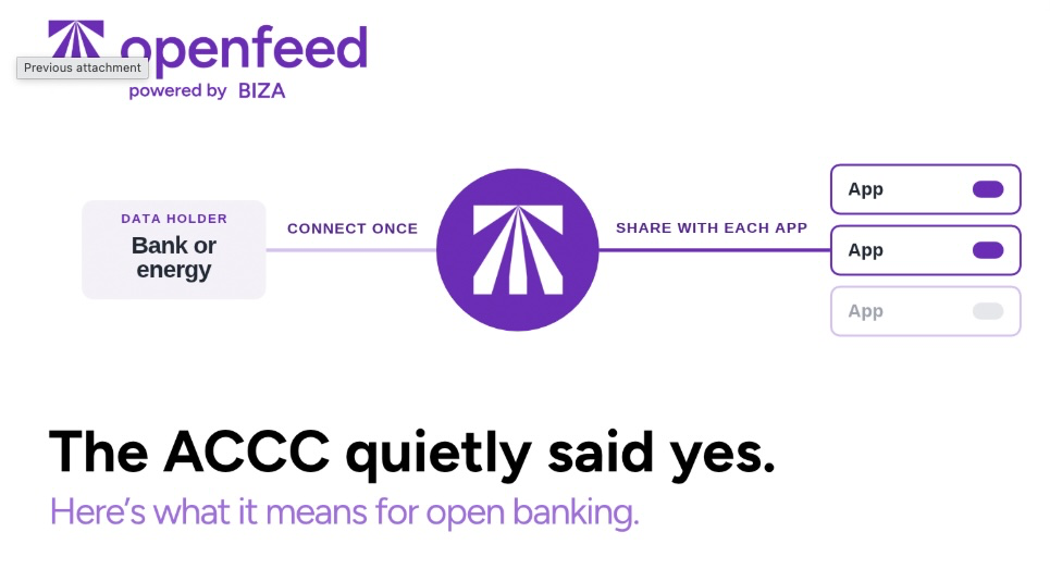 The ACCC quietly said yes. Here's what it means for open banking. A diagram showing a consumer connecting once to their bank or energy data holder, then sharing with each app in a single toggle.